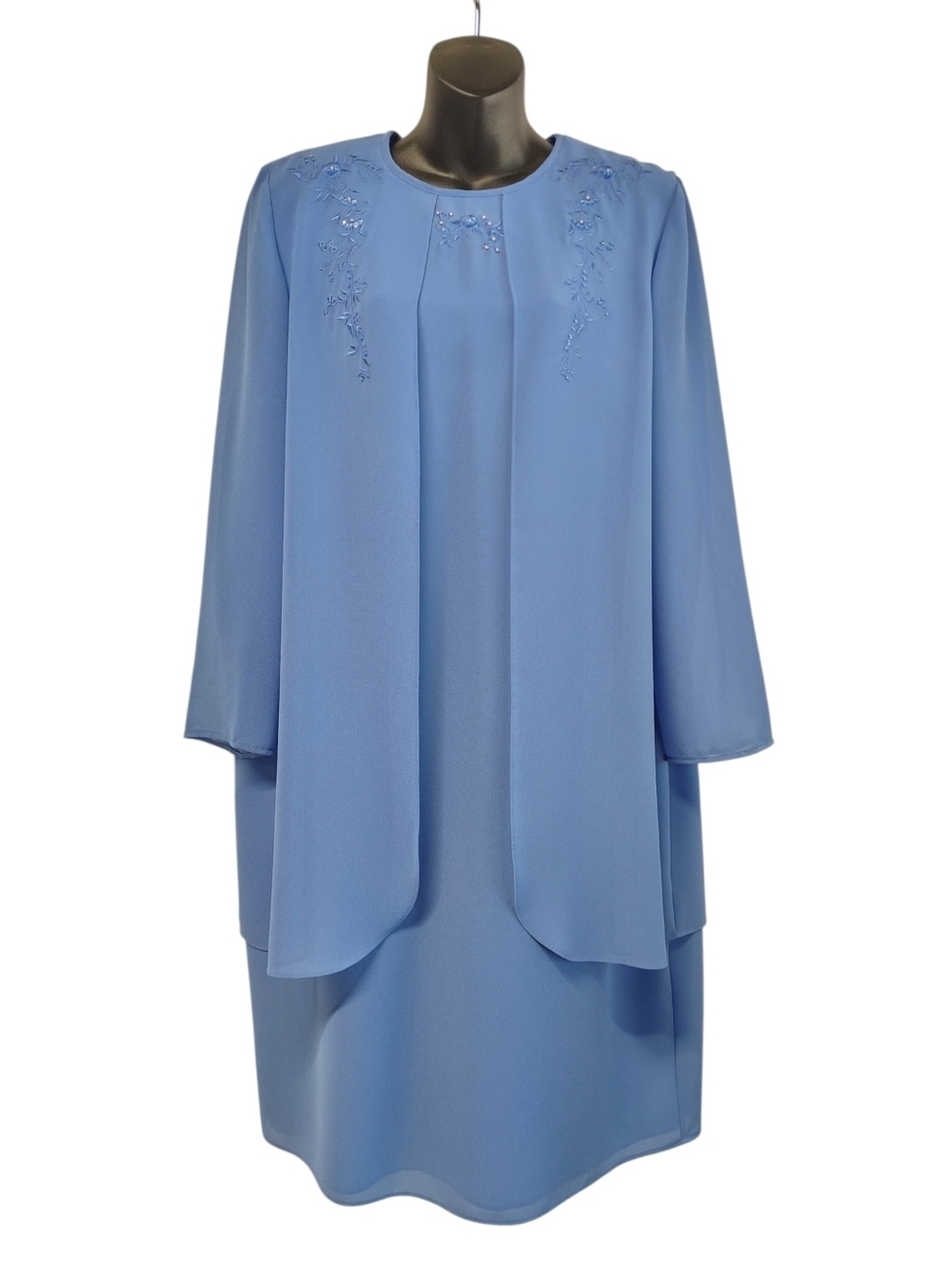 Virgo Blue Embroidered Beaded Jacket Dress Set Size 14 Mother of the Bride Vtg